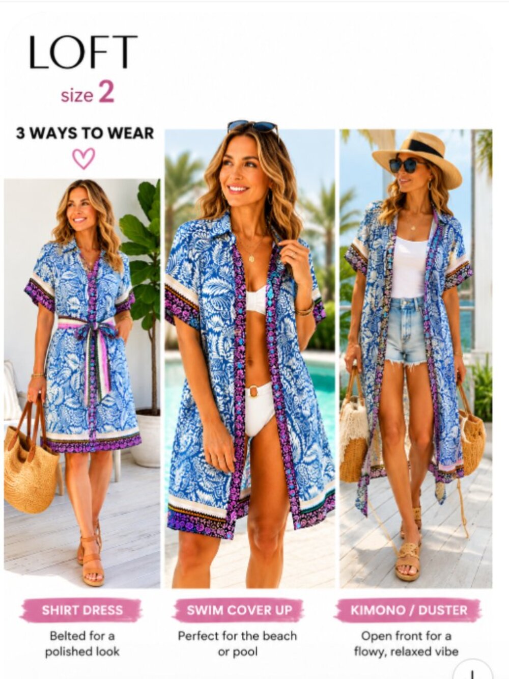 LOFT Size 2 Shirt Dress Cover Up Kimono